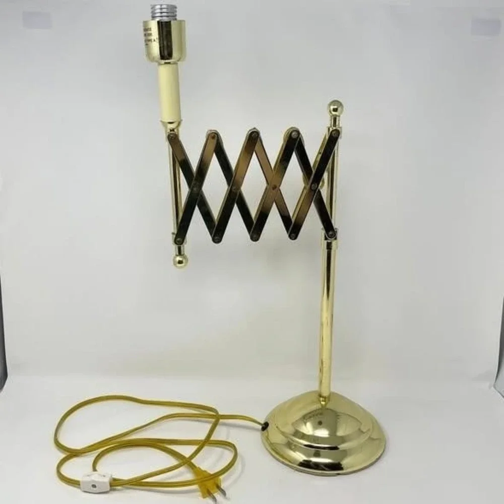 Vintage MCM Brass‎ Extending Accordion Scissor Table Lamp Sturdy Tested Works